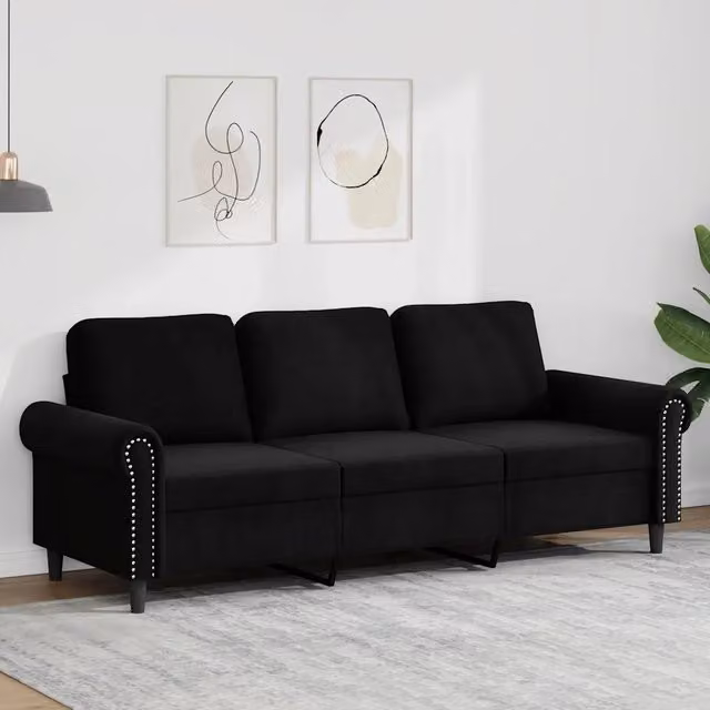 Divano a 3 Posti Nero 180 cm in Velluto 359544
