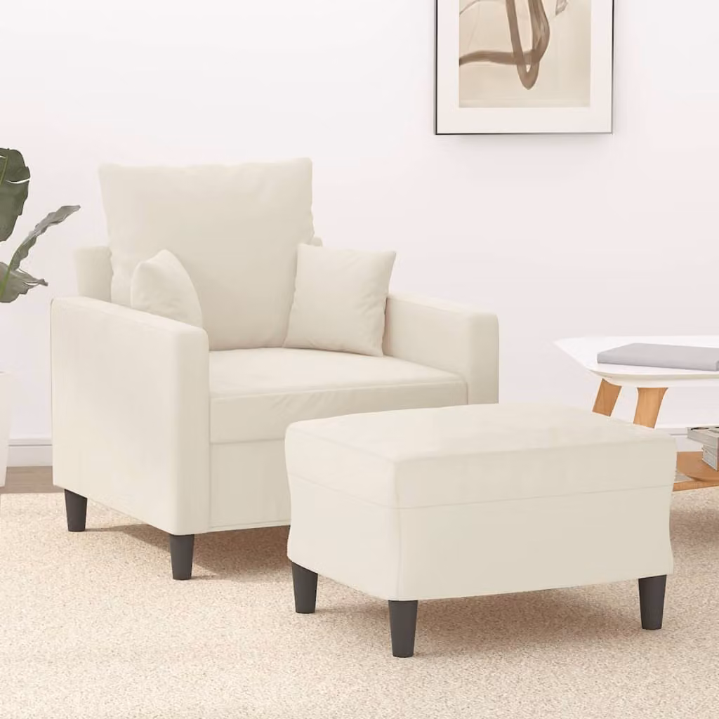 Maison Exclusive - Poltrona con poggiapiedi color crema, 60 cm, in velluto
