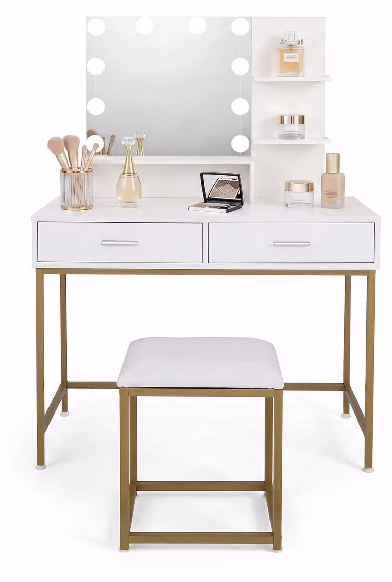 Aga Tavolo da toeletta con specchio e illuminazione LED + sgabello Bianco opaco