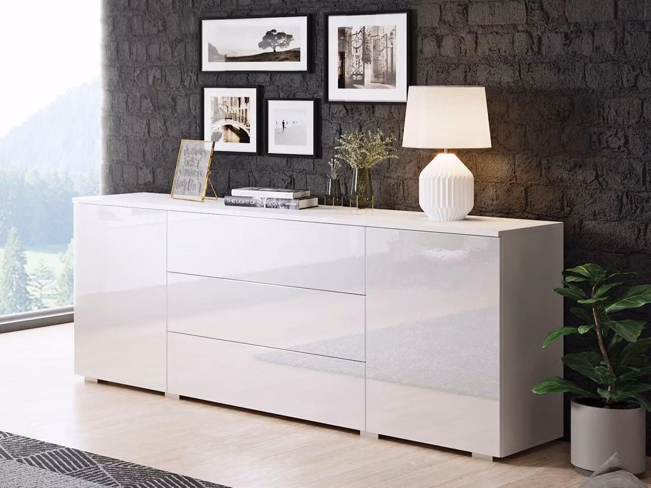 Cassettiera combinata moderna MERISA 150 - bianco lucido / bianco