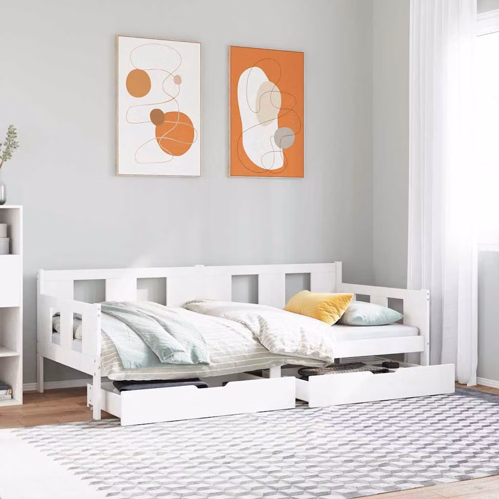 vidaXL Dormeuse con Cassetti in Legno Massello di Pino Bianco L: 190 cm, P: 90 cm, H: 66 cm