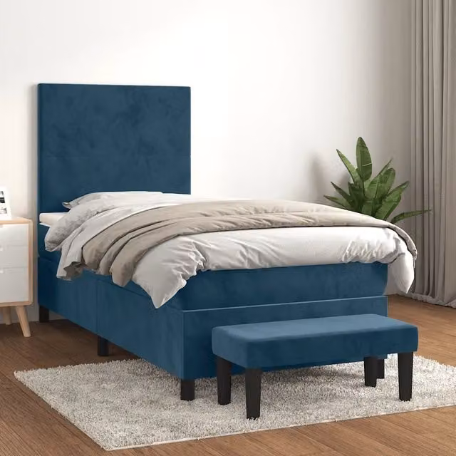Letto Ibrido con Giroletto a Molle e Materasso vidaXL in Velluto Blu e Bianco L/P/H: 203 x 100 x 118 cm – 1
