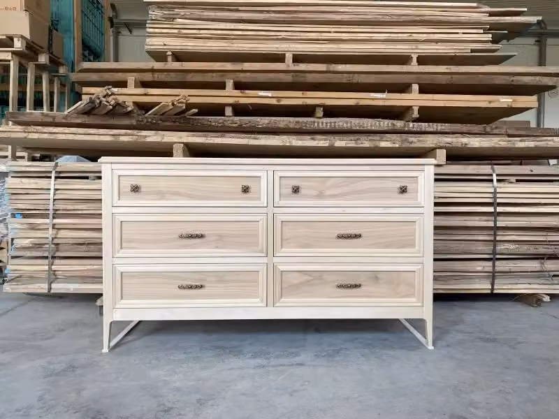 Cassettiera con 6 cassetti in legno massello grezzo Mobili 2G L: 150 cm, P: 50 cm, H: 85 cm – 2