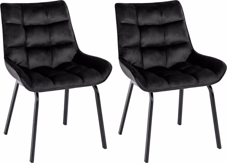 set di 2 sedie da pranzo - sedie da cucina - altezza seduta confortevole, struttura in metallo | Colore: Nero | Materiale: Morbido