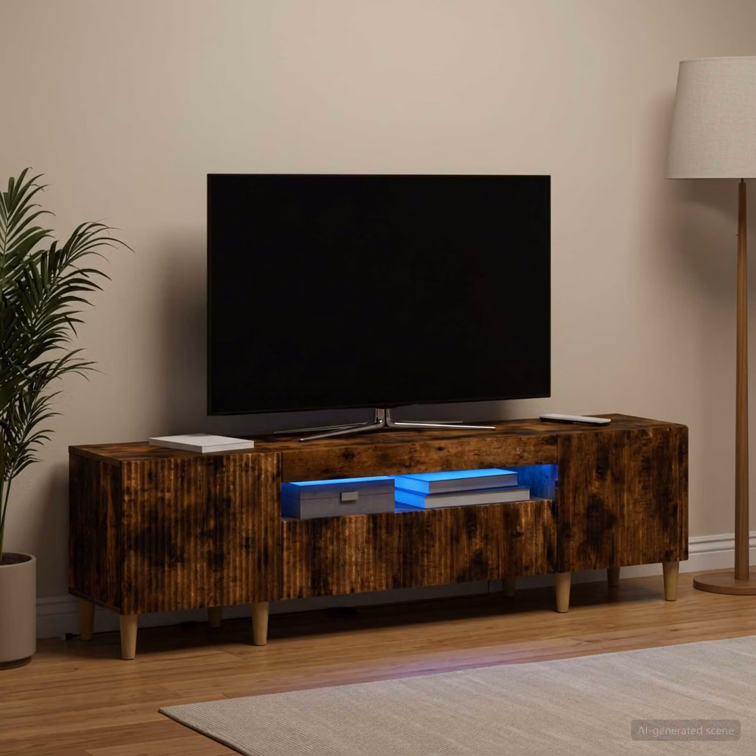 Mobile TV LED vidaXL ARNHEM in Rovere Fumo con illuminazione integrata, L: 153 cm, P: 35 cm, H: 43 cm