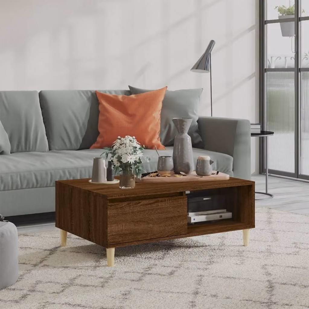 Tavolino The Living Store in rovere marrone 90x60x35 cm materiale a base di legno