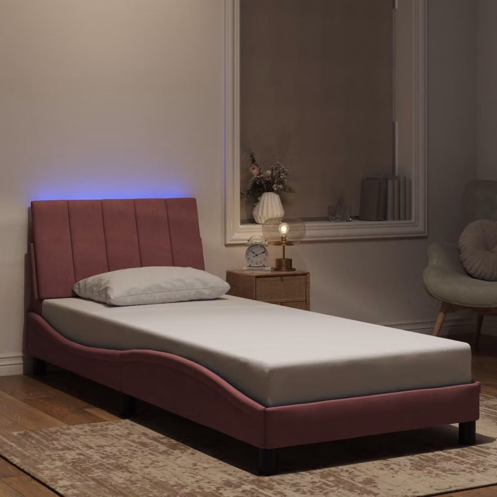 vidaXL Giroletto Hanko in Velluto Rosa con Illuminazione LED e Porta USB, L 80 cm x P 200 cm