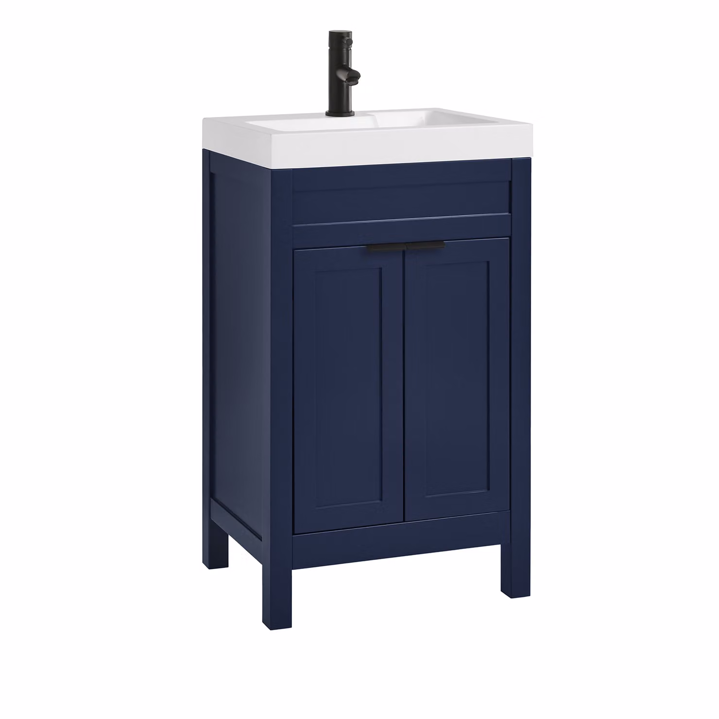 Mobile Bagno Blu Marino da 500mm con Lavabo e Maniglie Moderne Nere con Impugnatura a Dito - Warwick