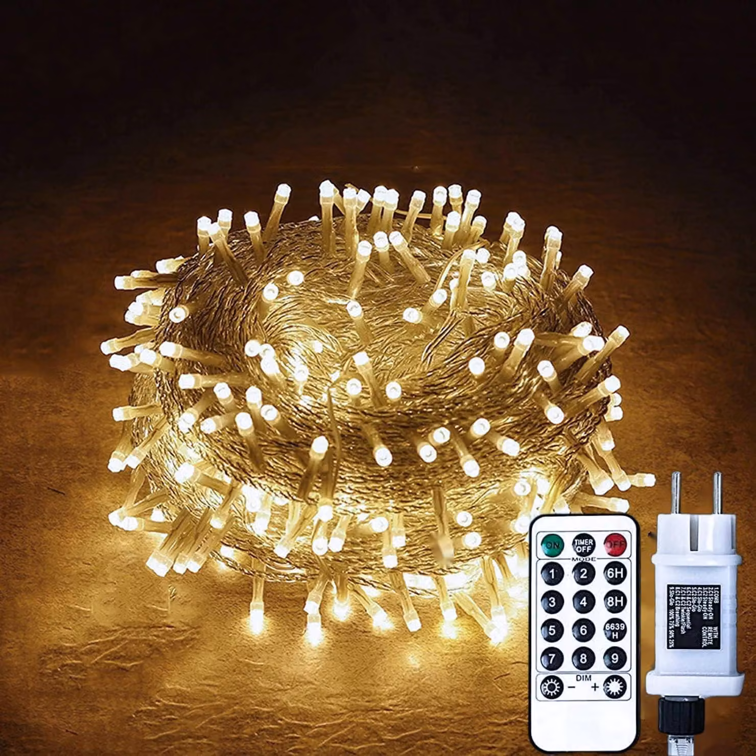 Catena luminosa con 600 LED, luce bianca calda, dimmerabile, 8 modalità, grado di protezione IP44, lunghezza 20 metri