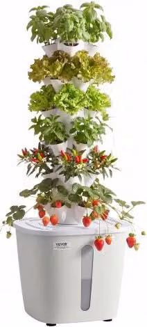 VEVOR Torre Idroponica con 30 Fori e Lampada LED per Coltivazione di Erbe, Frutta e Verdure, Colore Bianco, H x L x P: 87 x 35 x 35 cm, Serbatoio da 20 Litri