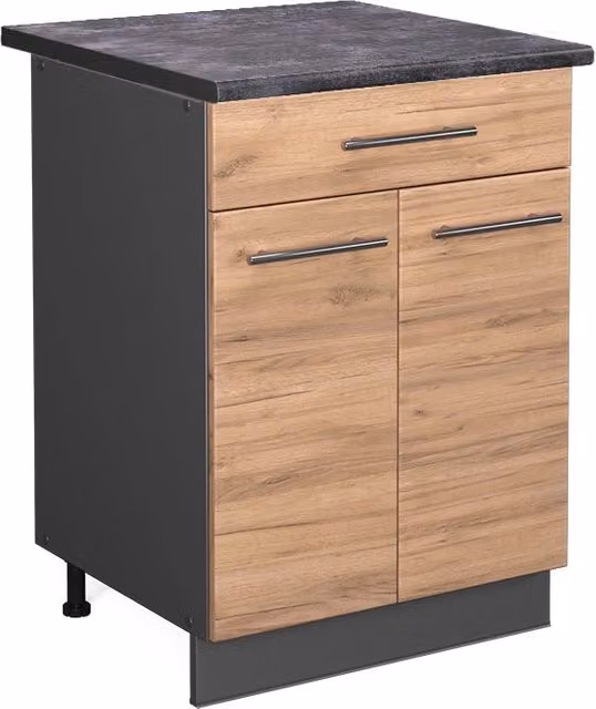 Mobiletto base per cucina Fame-Line Rovere dorato/Antracite 60 cm con cassetto, PL Antracite Vicco