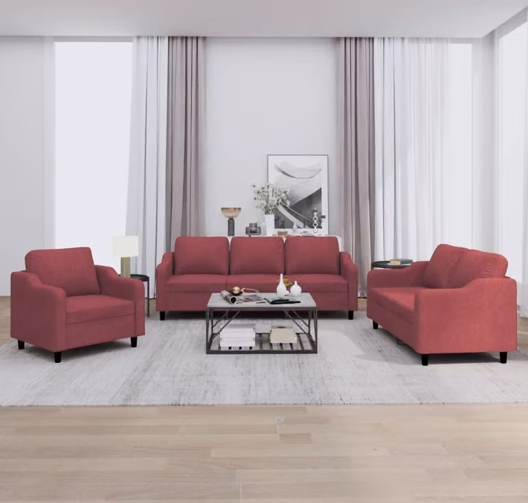 Maison Exclusive - Set divano 3 pezzi con cuscini in tessuto bordeaux