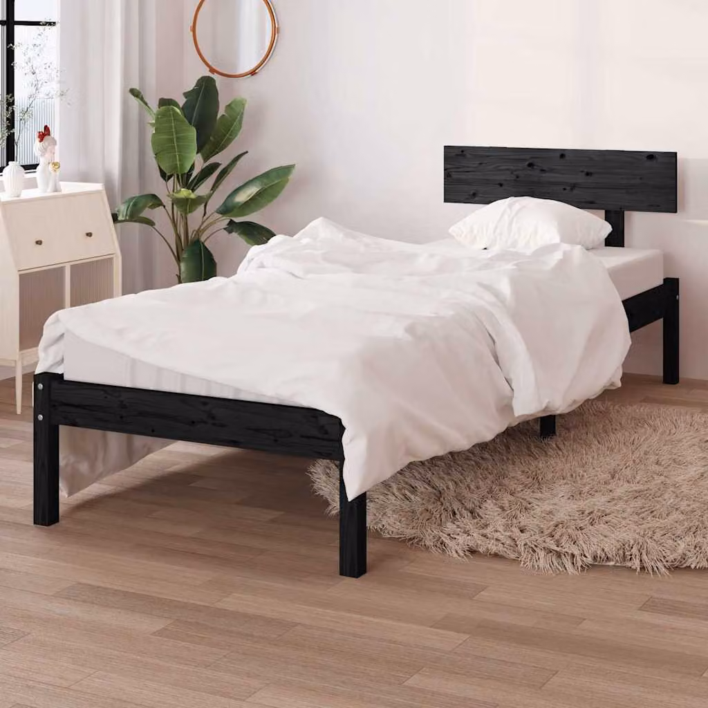 vidaXL Giroletto in Legno di Pino Massello Nero con Doghe Fisse L/P/H: 80 x 190 x 70 cm