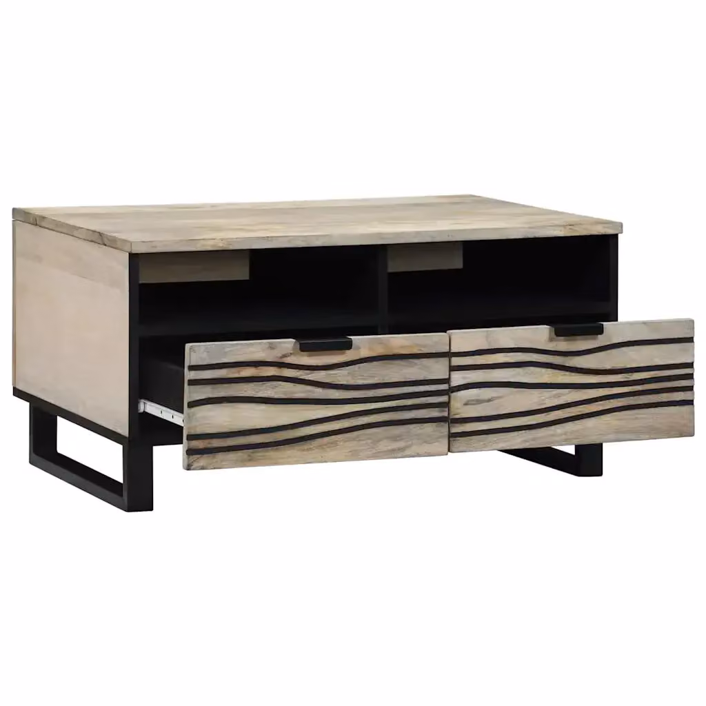 Tavolino da salotto moderno vidaXL in legno di acacia beige e nero L 80 x P 54 x H 40 cm – 2