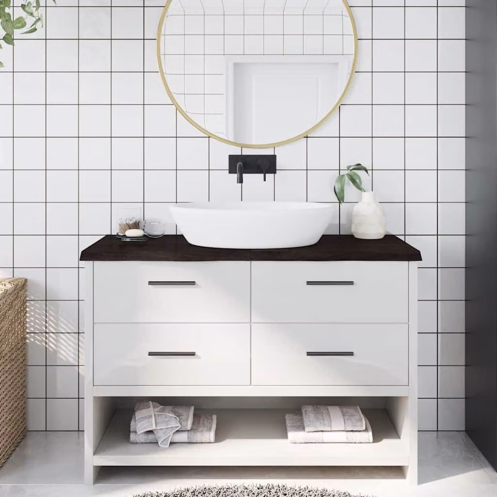 Piano Bagno vidaXL in Legno Trattato, L: 120 cm, P: 60 cm, H: 2-4 cm, Colore Marrone Scuro