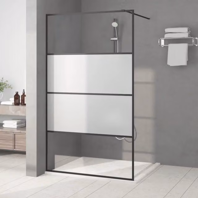 Parete Doccia Walk in vidaXL in Vetro Semi Smerigliato Nero L: 115 cm, H: 195 cm