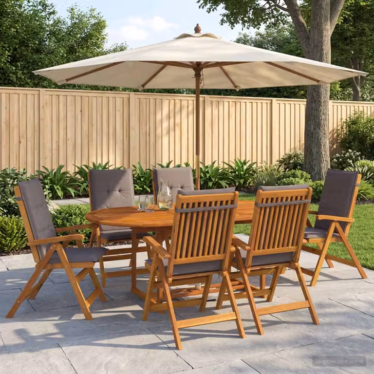 Set da pranzo da giardino vidaXL in legno di acacia oliato, 7 pezzi, colore naturale e antracite