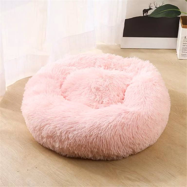Cuccia per cani, cuccia per gatti, morbida, rotonda, in peluche, 40 cm, rosa chiaro