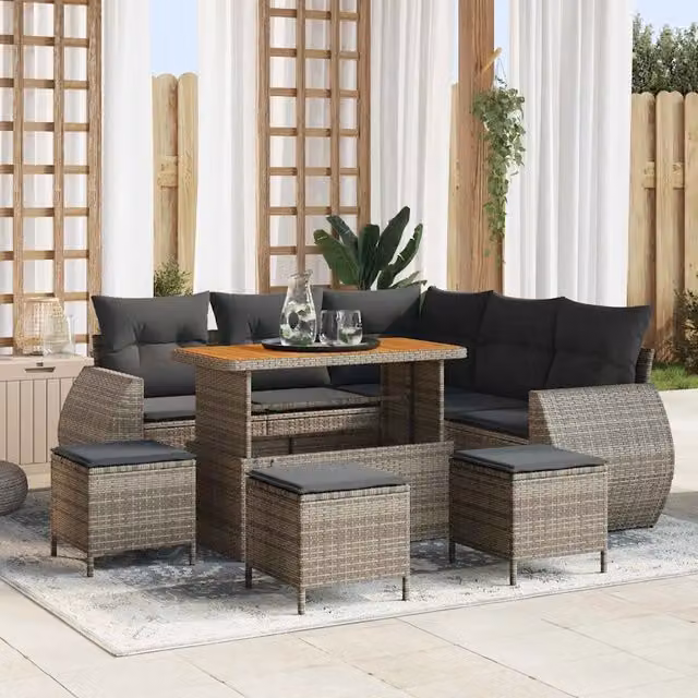 Set Divano da Giardino 9 pz 8-Numero di posti Grigio polyrattan 3363833