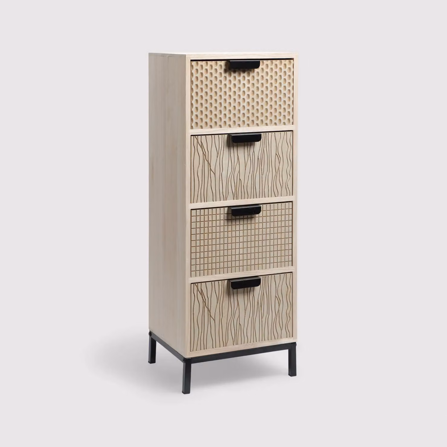 Mahlab - Cassettiera in legno e metallo con 4 cassetti incisi