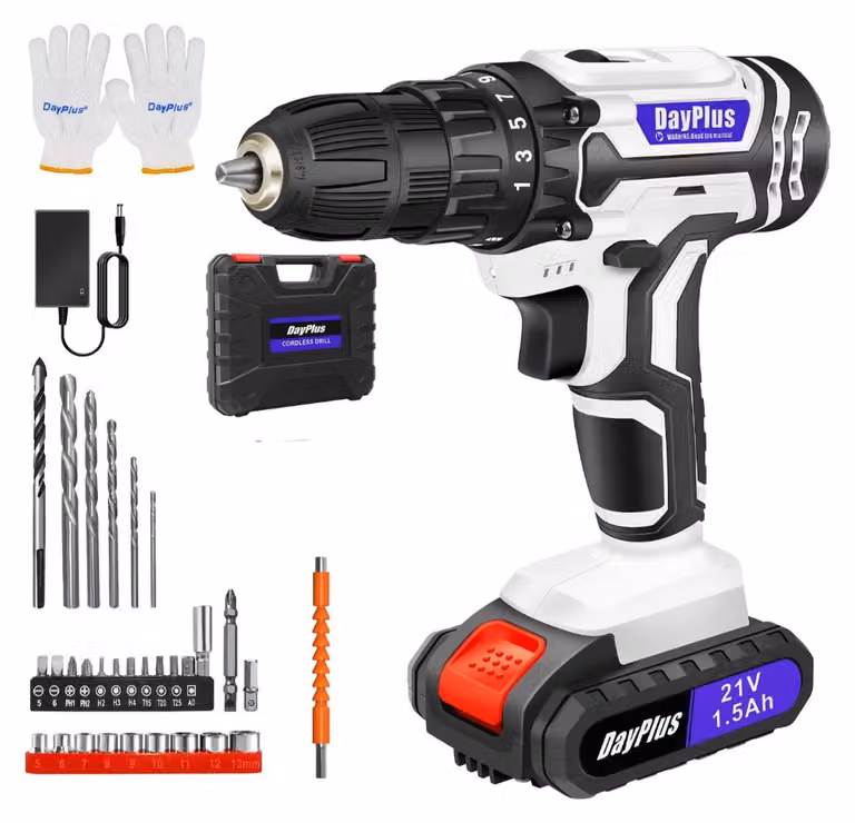 Trapano a batteria - Trapano portatile elettrico - 21 V - Batteria da 1500 mAh - Batteria inclusa - Ideale per lavori di bricolage e giardinaggio