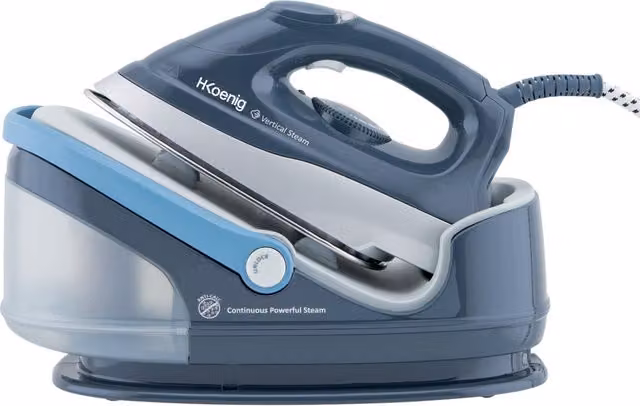 Ferro da stiro con caldaia H.Koenig V5I blu con sistema anti-calcare in acciaio inossidabile e plastica – 1