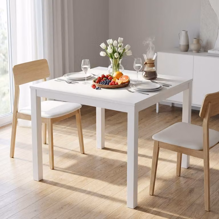 Milani Home - tavolo da pranzo allungabile 90 x 90/180 x 77 cm, bianco, legno e metallo