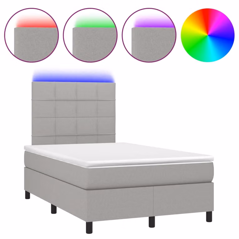 Letto a Molle Materasso e LED Grigio Chiaro 120x190 cm Tessuto