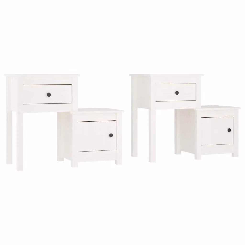 Set di 2 comodini bianchi vidaXL in legno massello di pino, modello da appendere alla parete, L: 79,5 cm, P: 38 cm, H: 65,5 cm – 2