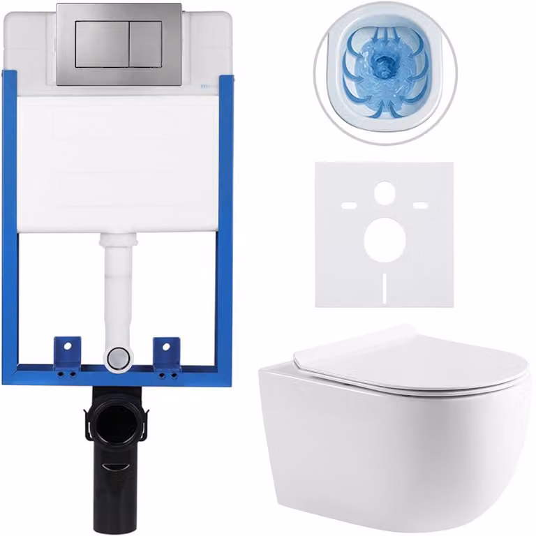 CERANO - Set completo per WC da incasso Lite/Felci - bianco lucido - pulsante WC Classic, grigio scuro - da incasso - 52,5x36 cm