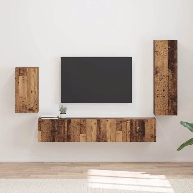 Set mobile TV 4 pz-Credenza per TV Legno vecchio Legno multistrato 859746