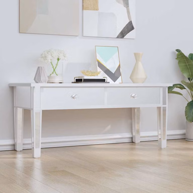 Tavolino da salotto moderno vidaXL in legno multistrato e vetro con finitura specchio, L 106 x P 45 x H 45 cm