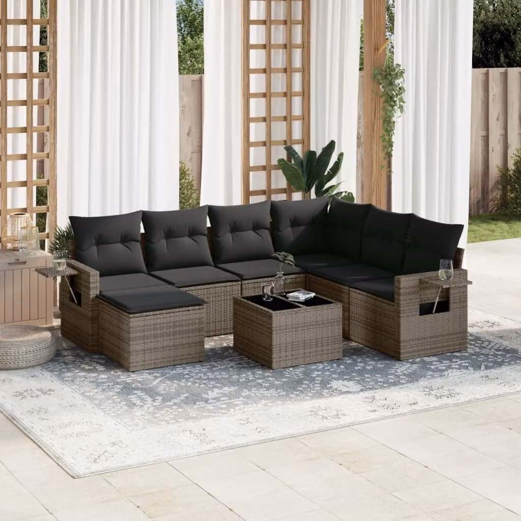 Maison Exclusive - Set da giardino 8 pezzi con cuscini grigio in polyrattan