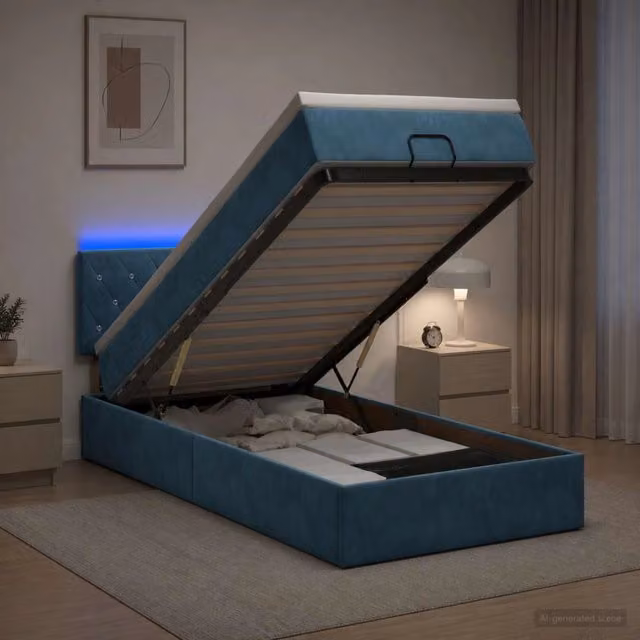Letto Ottomano con Materasso e Illuminazione LED vidaXL, Blu, L/P/H: 200 x 80 x 88 cm