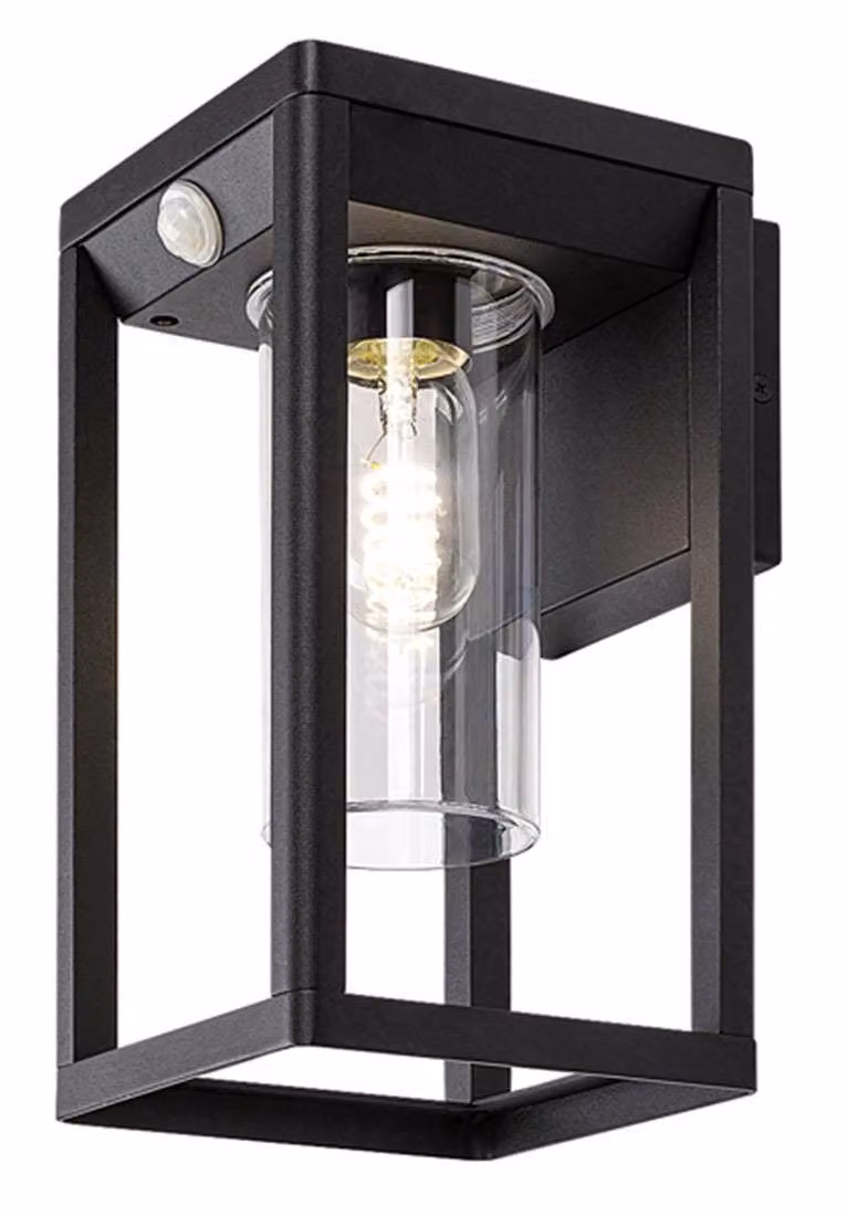 Rabalux Apparecchio per facciate in nero con sensore di movimento Zernest per lampadina E27 77086