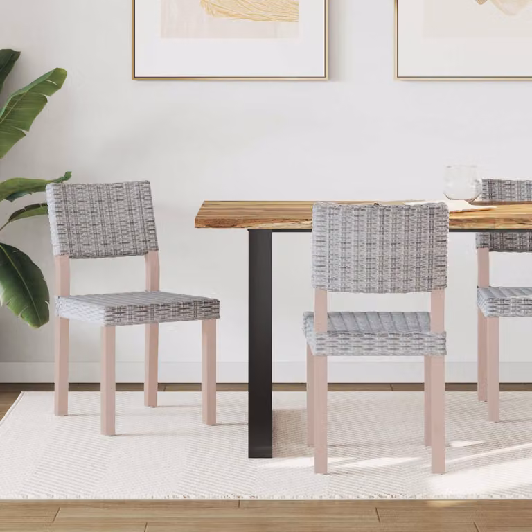Set di 2 sedie da pranzo vidaXL GENDT in rattan e legno, colore bianco lavato, L: 46 cm, P: 55 cm, H: 84 cm