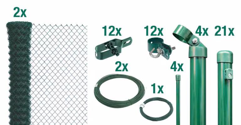 Alberts 634858 Recinzione in rete metallica come set completo di recinzione, da inserire nel calcestruzzo, verde, altezza 150 cm, lunghezza 50 m