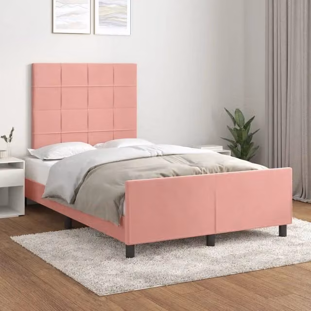 Giroletto con Testiera in Velluto Rosa vidaXL L/P/H: 120 x 200 x 126 cm – 1