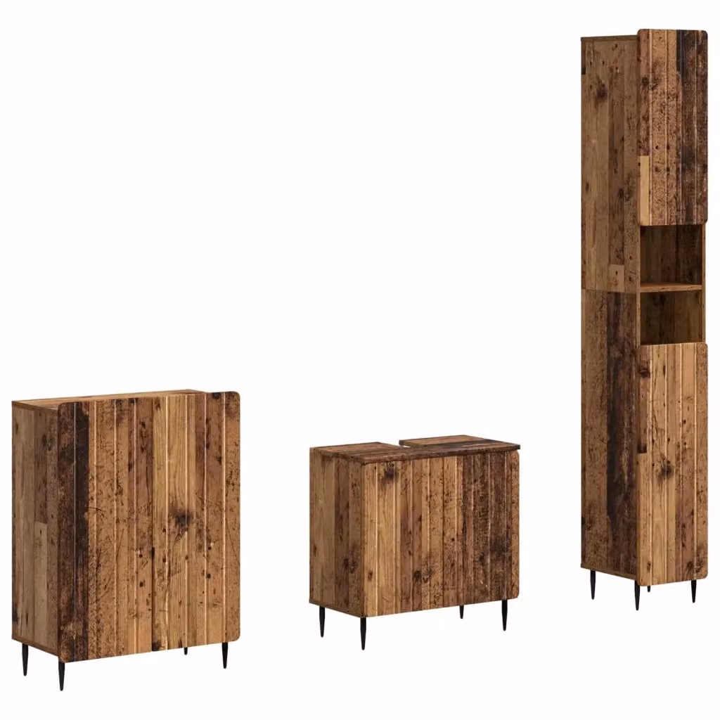 Set di mobili da bagno 3 pezzi vidaXL in legno marrone con mobile lavabo, pensile e mobiletto laterale in stile moderno – 2
