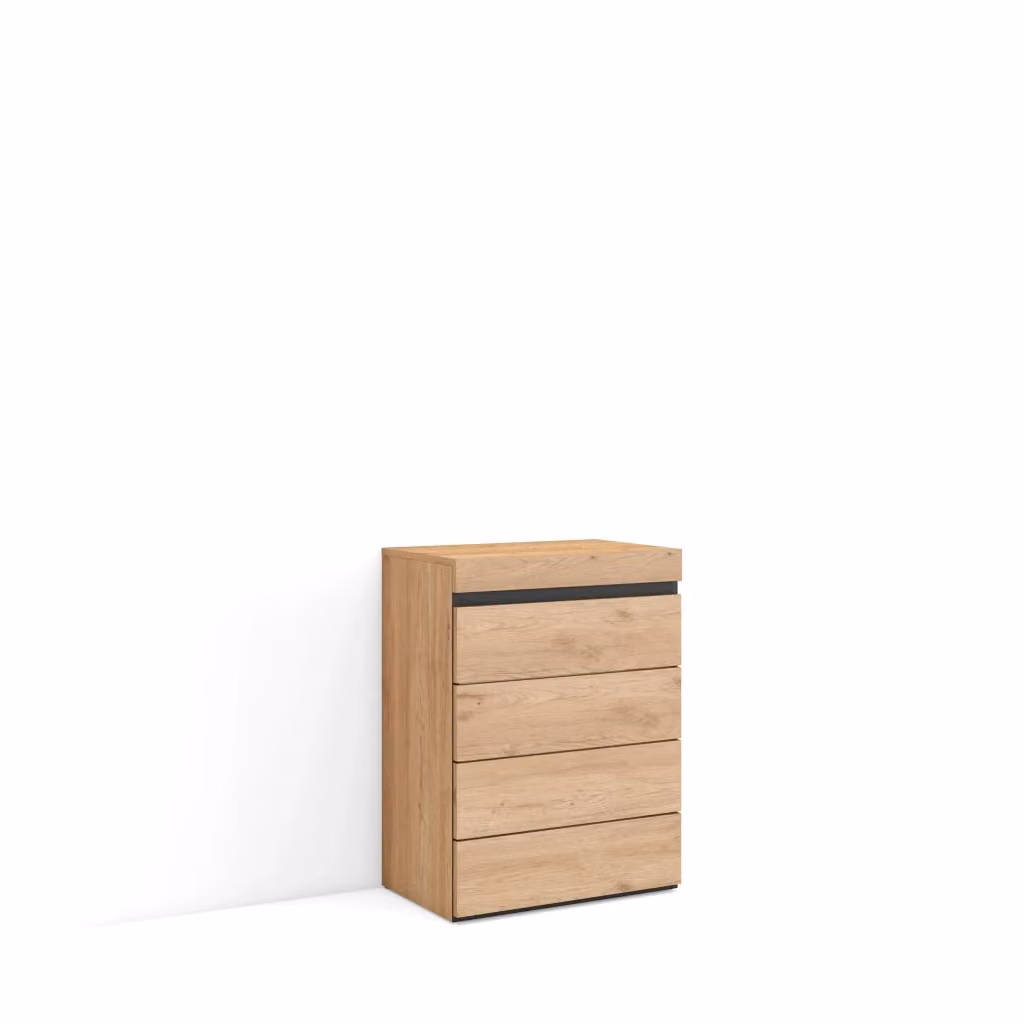 Cassettiera moderna SKRAUT HOME per camera da letto in legno colore rovere e nero L/P/H: 57 x 35 x 75 cm – 2