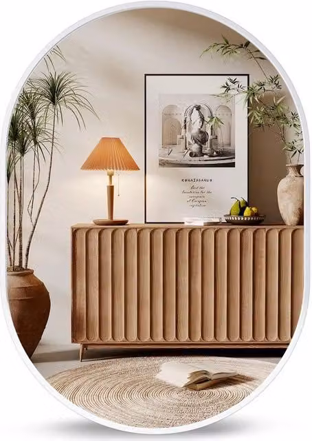 Specchio ovale a muro 50 * 70 cm con cornice in alluminio, specchio decorativo HD per bagno / cameretta / salotto, specchio infrangibile (bianco)