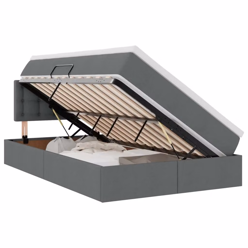 Letto con contenitore vidaXL con illuminazione LED e porta USB in tessuto Grigio Scuro L/P/H: 120 x 200 x 88 cm – 2