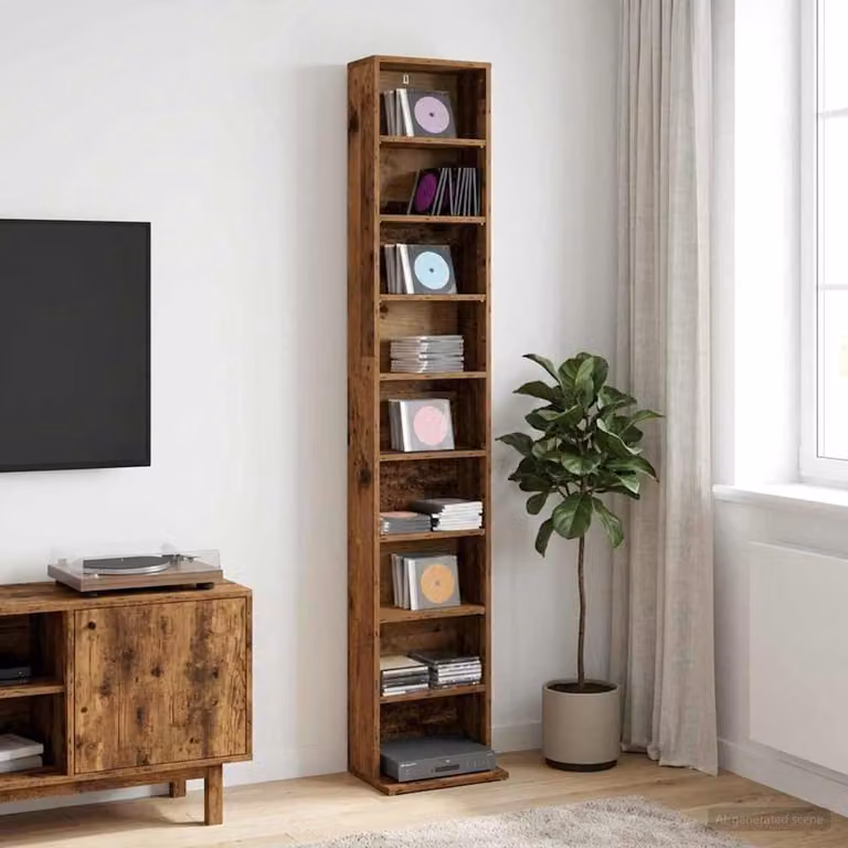 Mobile per CD vidaXL in legno color marrone con ripiani regolabili, L 33 cm x P 23,5 cm x H 175 cm