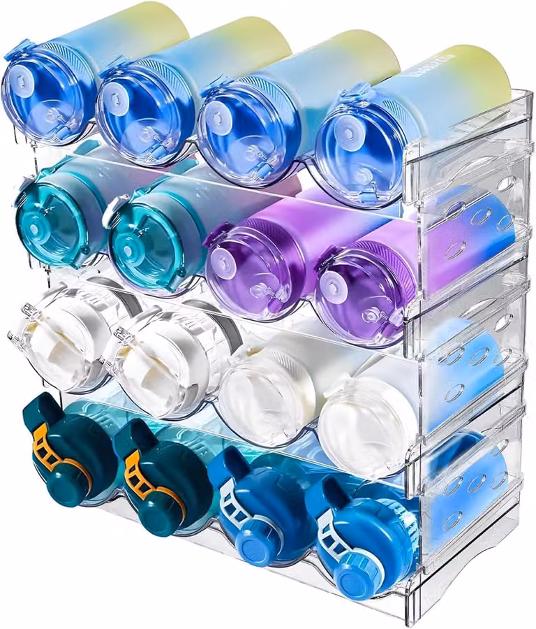Portarotoli impilabili - Confezione da 4 pezzi - 16 contenitori - Organizzatore per bottiglie - Armadio - Frigorifero - Piano di lavoro della cucina (plastica)