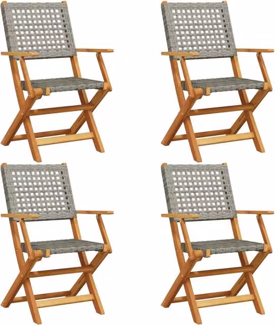 Sedie Giardino Pieghevoli 4 pz | Sedie da Esterno Grigie Polyrattan Legno Massello
