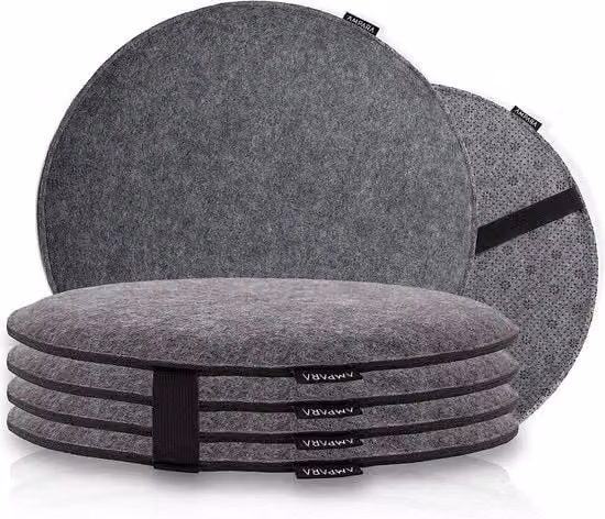 Set di 4 cuscini rotondi per sedie in velluto grigio con memory foam, L/P: 40 x 40 cm