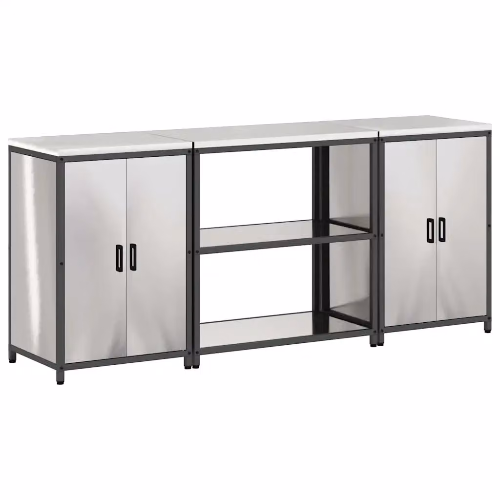 vidaXL Mobile Unit per Cucina in Stile Industrial con Ante a Battente, Argento – 2
