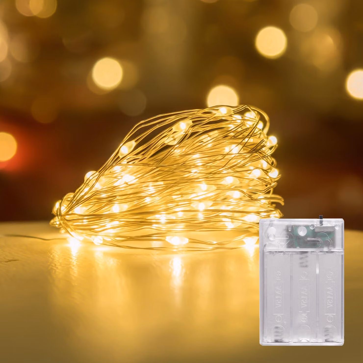 Catena luminosa con timer, luce bianco caldo, 10 metri, alimentata a batteria