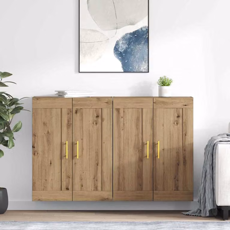 Set di 2 mobili a muro vidaXL in stile moderno, colore rovere artigianale, L: 69,5 cm, P: 34 cm, H: 90 cm