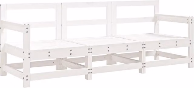 Set Salotto da Giardino 3 pz | Set di Mobili da Esterno Bianco in Legno Massello di Pino